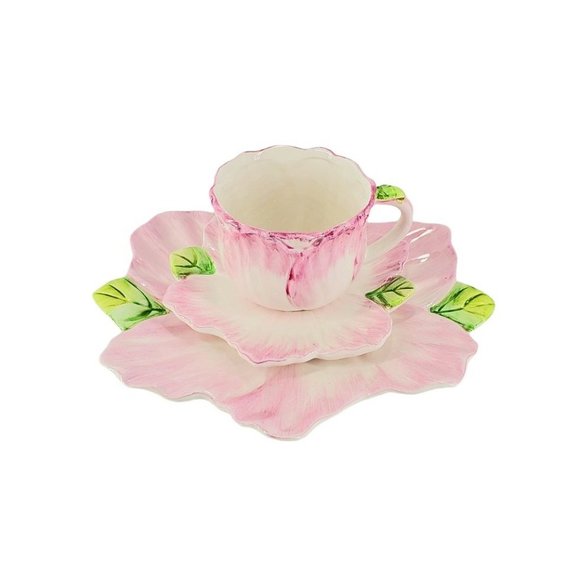 VTG 1992 THE BOMBAY CO Spring Blossoms Pink Tulip Tea Cup Saucer Dessert Plate - Picture 1 of 8